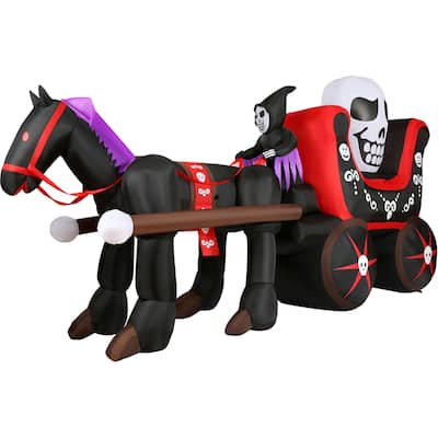 Haunted Hill Farm 6-Ft.Tall Pre-Lit Inflatable Skull Carriage