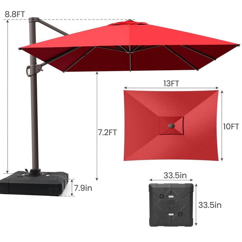 10x12.5 FT Outdoor Patio Cantilever Umbrella with Base