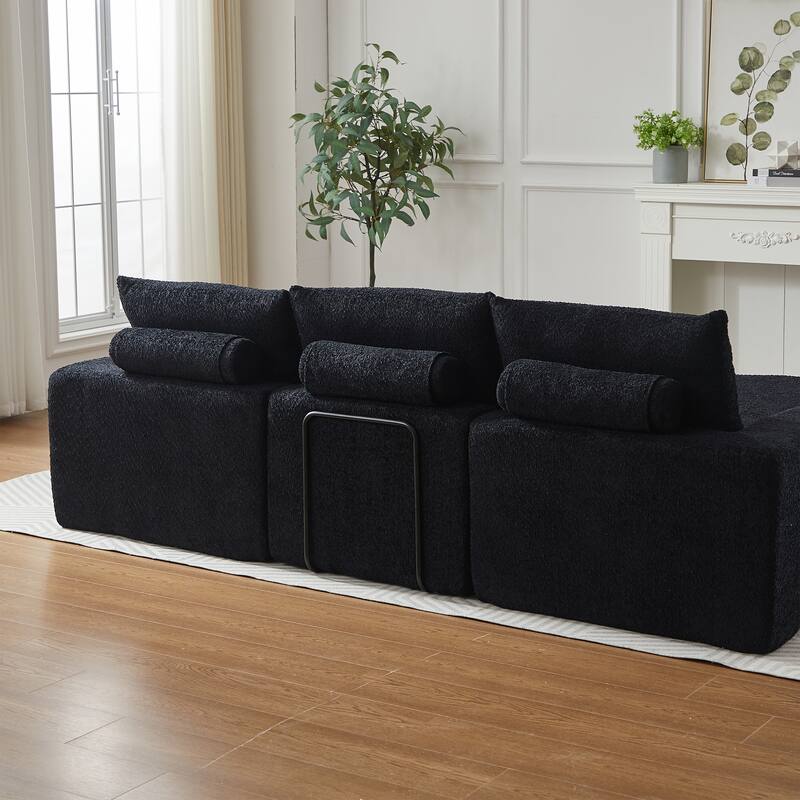 Curved Sectional Sofa with L-Shape Chaise, Chenille Upholstered Boneless Cloud Sofa, Modular 4 Seat Corner Sofa with Cushions