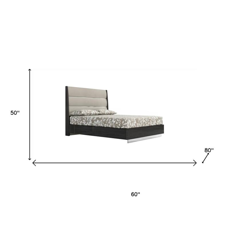 HomeRoots Queen Dark Grey High Gloss Bed Frame with Faux Leather Headboard