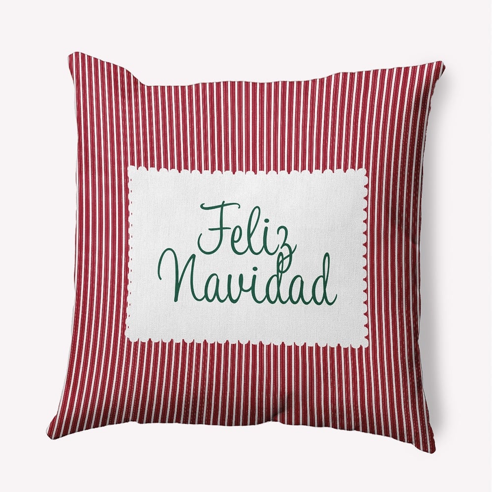Feliz Navidad Ticking Christmas Indoor/Outdoor Throw Pillow