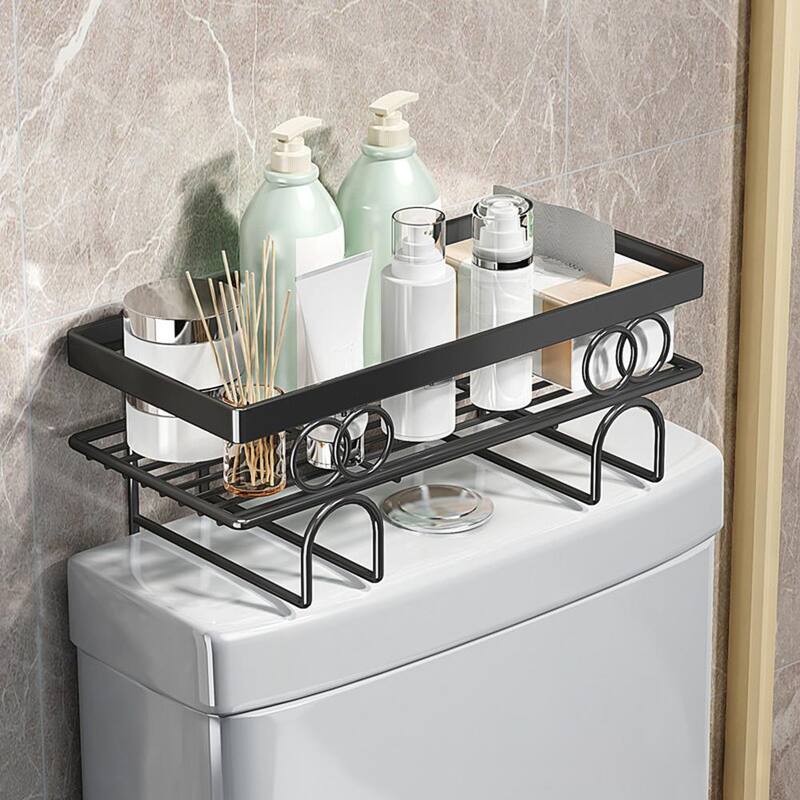 Over The Toilet Storage Shelf, Large Capacity Bathroom Storage Organizer, Punch-Free Metal Home Storage Rack - Single layer Black