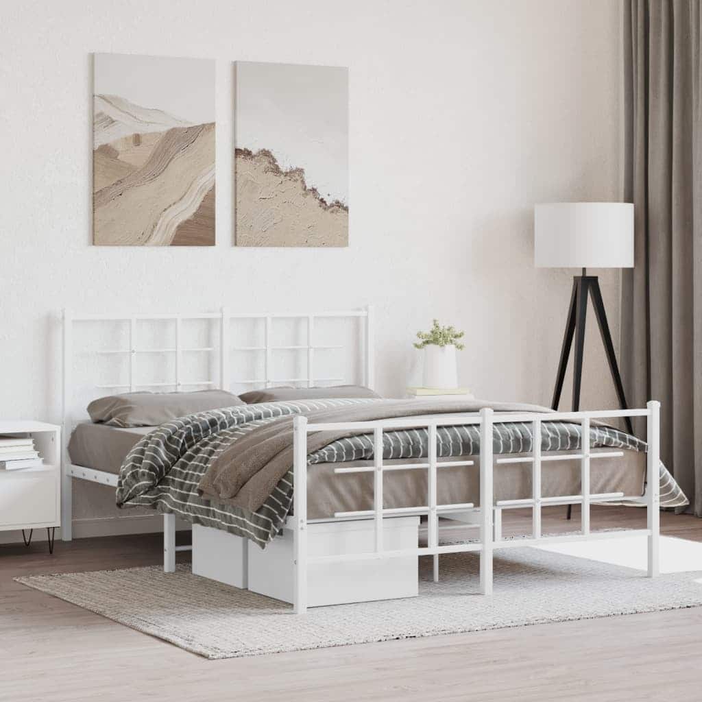 vidaXL Bed Frame White Powder-coated steel Double Bed Frame - 55.9 x 77.2 x 35.4