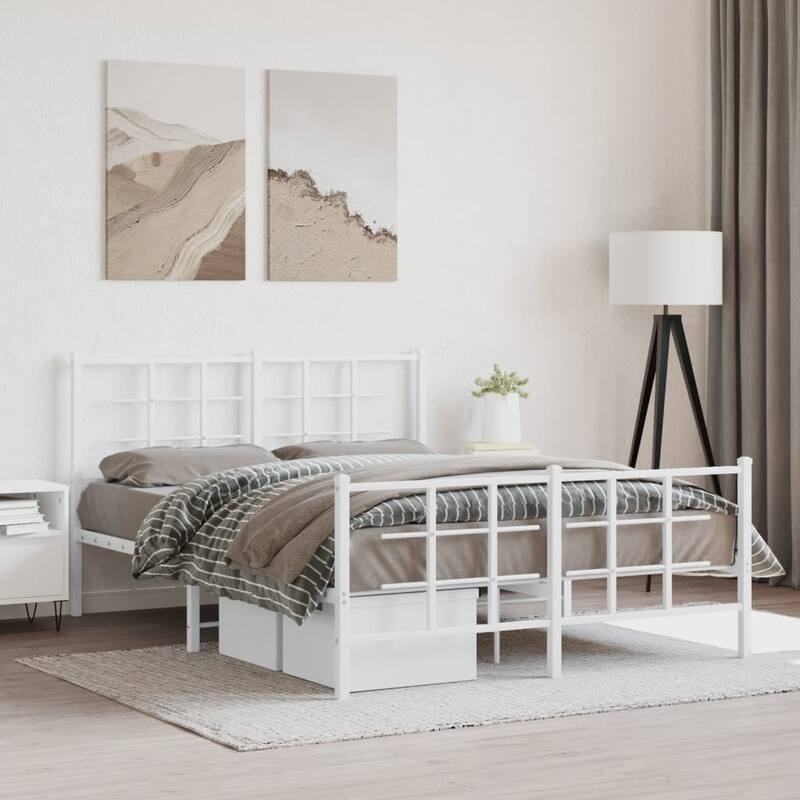 vidaXL Bed Frame White Powder-coated steel Double Bed Frame - 55.9 x 77.2 x 35.4