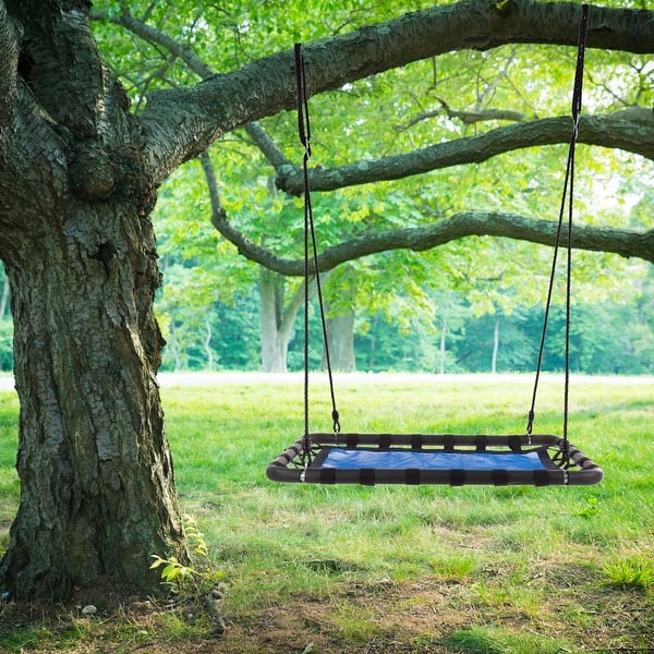 slide 2 of 7, Platform Swing- 40"x30" Hanging Outdoor Tree or Playground Rectangle Bench Swing with Adjustable Rope by Hey! Play! - 40x30 Blue/Black - Swing Set - 2-4 Years - 40x30