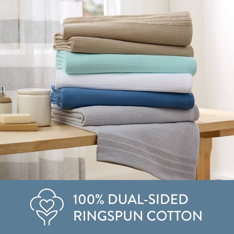 TOWN & COUNTRY BASICS 4-Piece Waffle Woven Terry Stripe Bath Towel Set, - 30"x56"