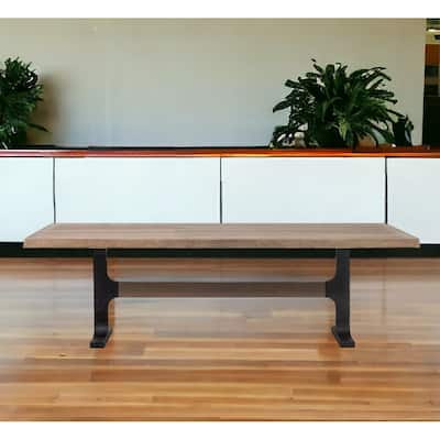 42" Natural And Black Solid Wood And Metal Trestle Base Dining Table