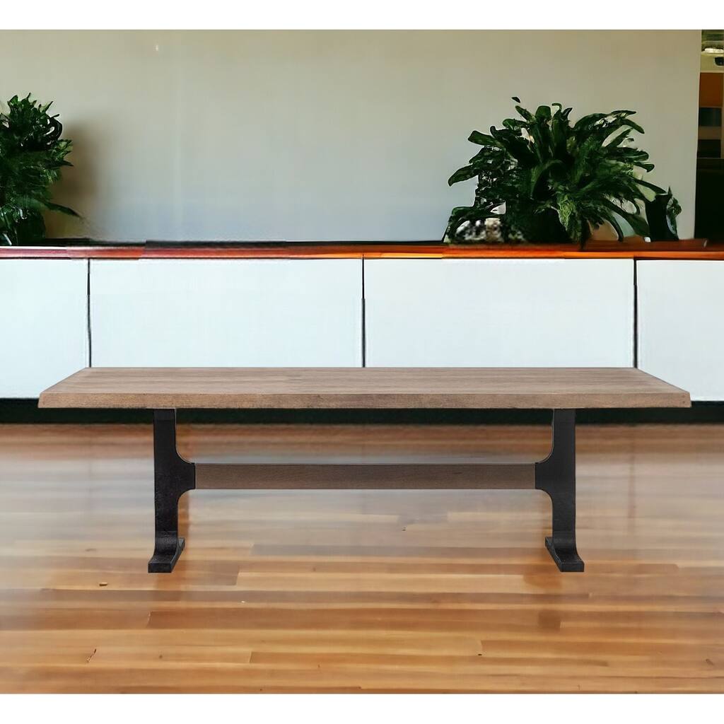 42" Natural And Black Solid Wood And Metal Trestle Base Dining Table