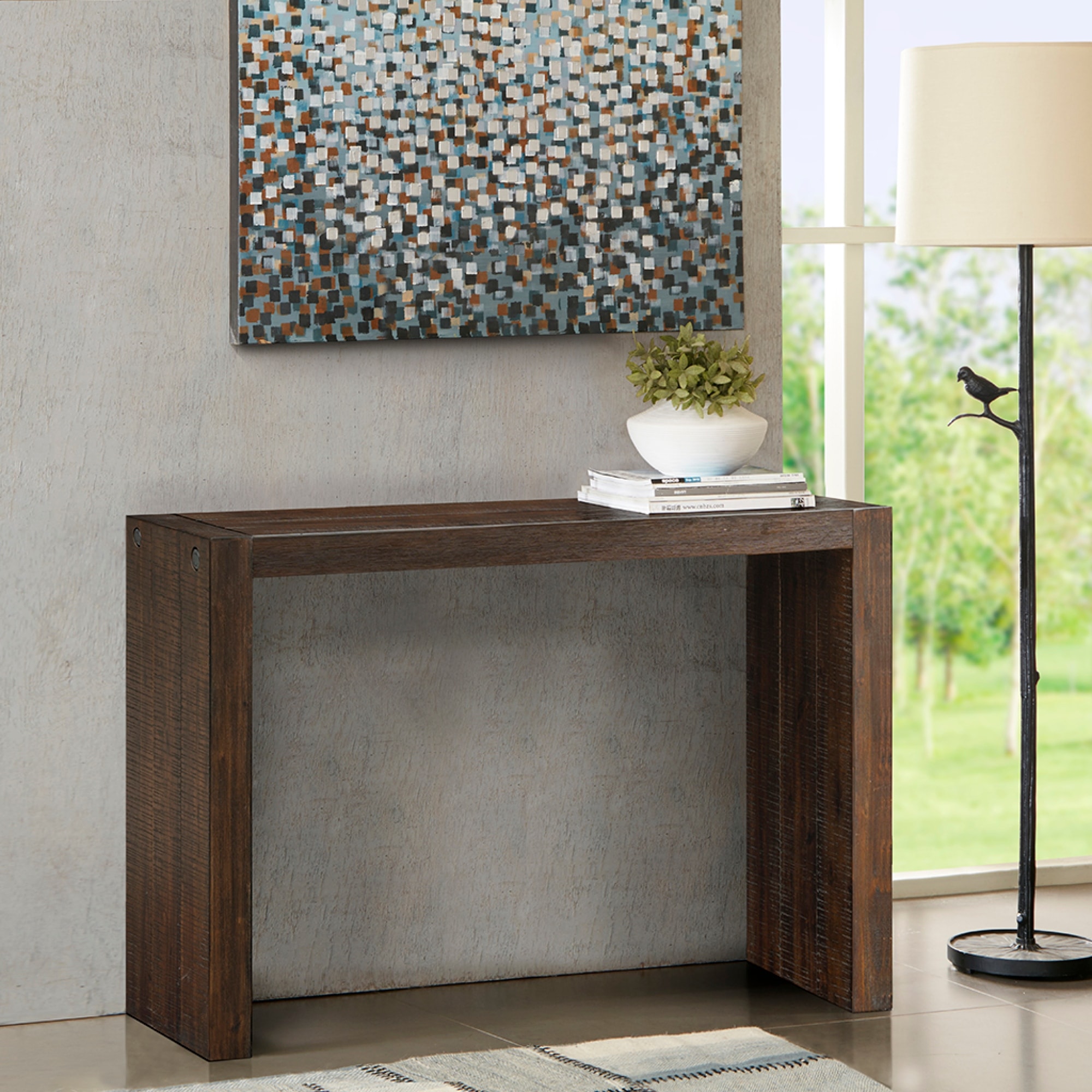 Roomfitters 54 Inch Solid Wood Console Table, Narrow Entryway Sofa Table, Modern Accent Table for Living Room or Kitchen, Brown