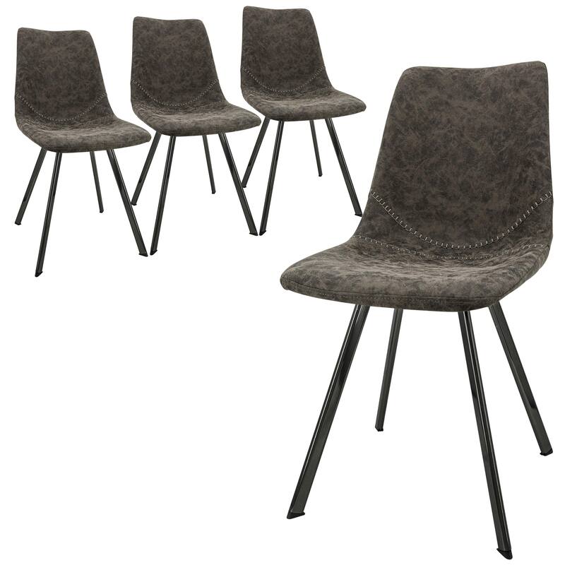 Markley Modern PU Leather Upholstered Ergonomic Mid-Back Accent Chair with Metal Legs Set of 4 - Grey