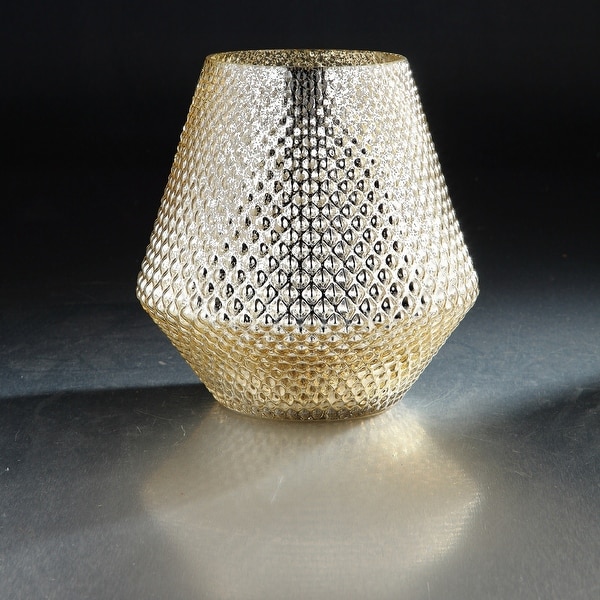 9" Golden Color Textured Hand Blown Glass Flower Vase - N/A