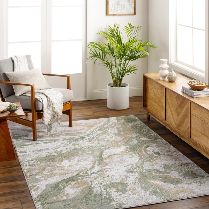 Livabliss San Francisco Minimalist Abstract Area Rug - Green - 7' 10" x 10'