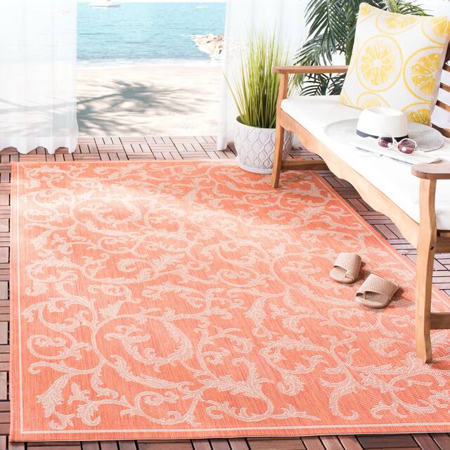 SAFAVIEH Courtyard Darline Indoor/ Outdoor Waterproof Patio Backyard Rug - 8' x 11' - Terracotta/Natural