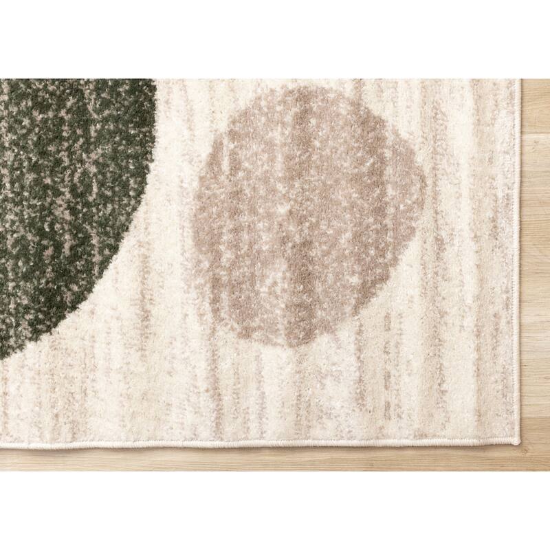 Yellow Green Grey Abstract Circles Area Rug