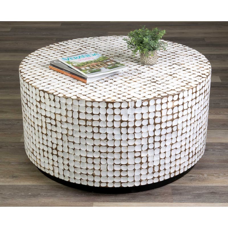 Reclaimed Wood Teak Coffee Table With Coconut Shells by East at Main