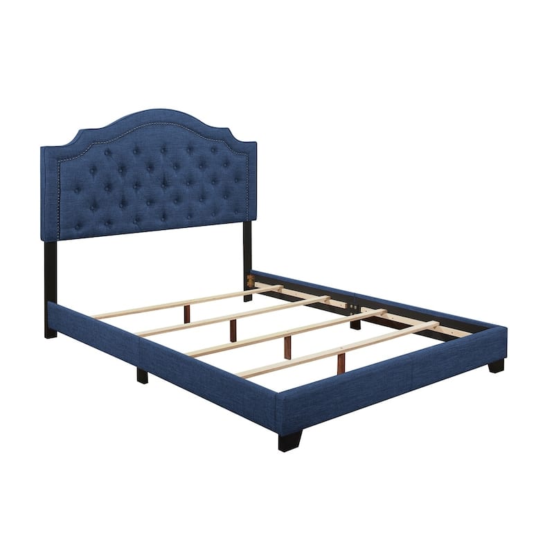 Verine Blue Fabric Upholstered Tufted Bed