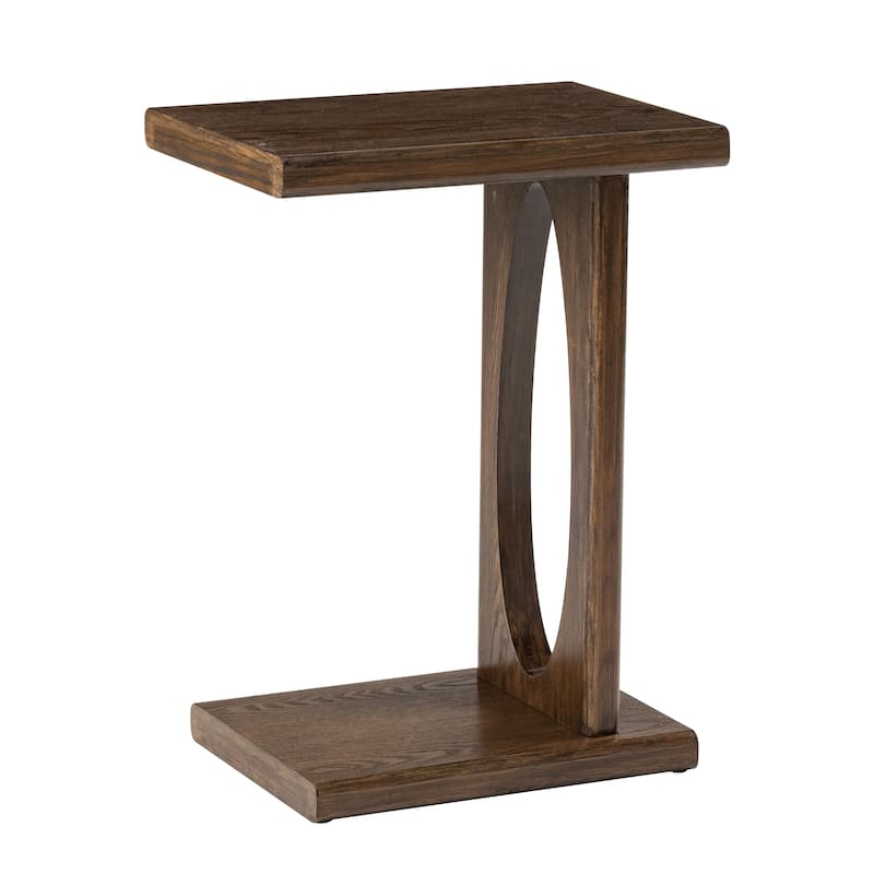 COZAYH Rustic C-Shaped End Table, Compact Snack Couch Side Table with Wooden Frame, Warm Brown Wood Finish