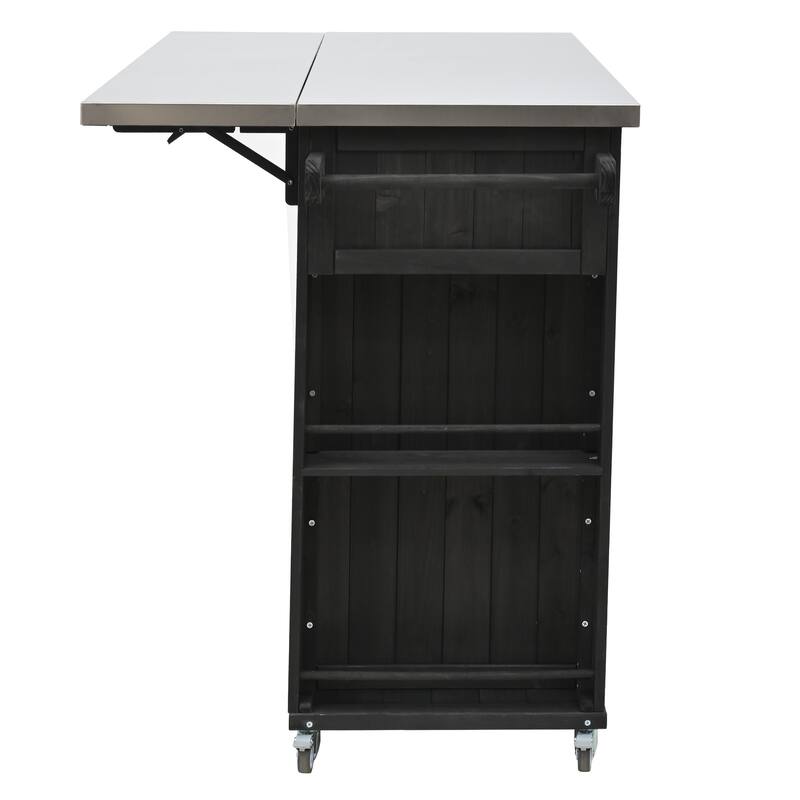 Roomfitters Outdoor Fir Wood Kitchen Island with Stainless Steel Top Towel & Spice Racks Bottle Opener