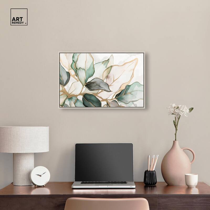 Golden Veined Leaves II Canvas by Art Remedy