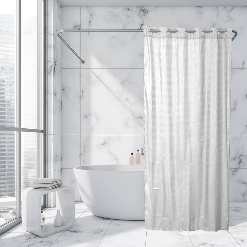 Extra Long Shower Curtain Polyester Hook Less Cubic 79"L x 71"W