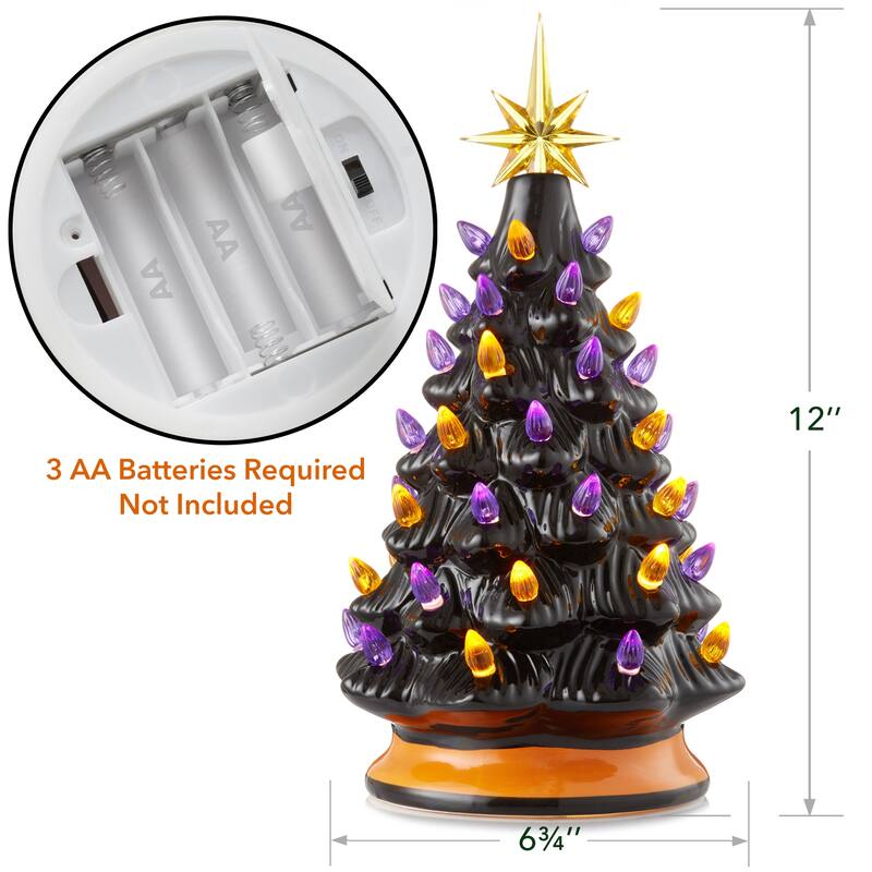 12in Hand Painted Ceramic Christmas Tree PreLit Tree with Star