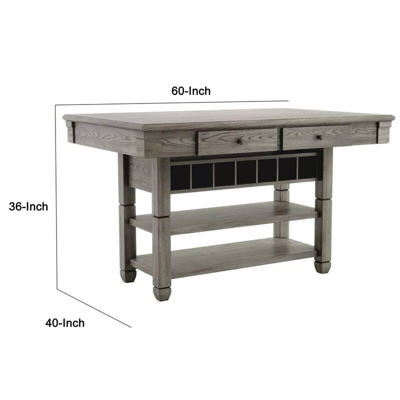 Yani Counter Height Table, 60 Inch Rectangular Top, Gray Solid Wood