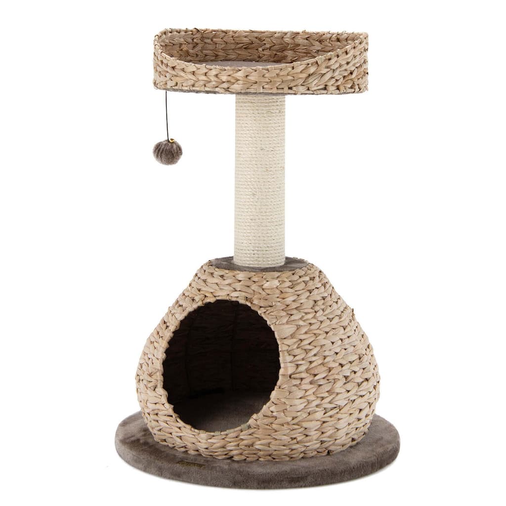 Gymax 28'' Hand-Made Cat Tree Tower Natural Bowl Shaped w/Perch