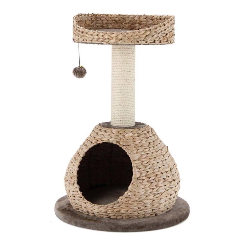 Gymax 28'' Hand-Made Cat Tree Tower Natural Bowl Shaped w/Perch - Brown