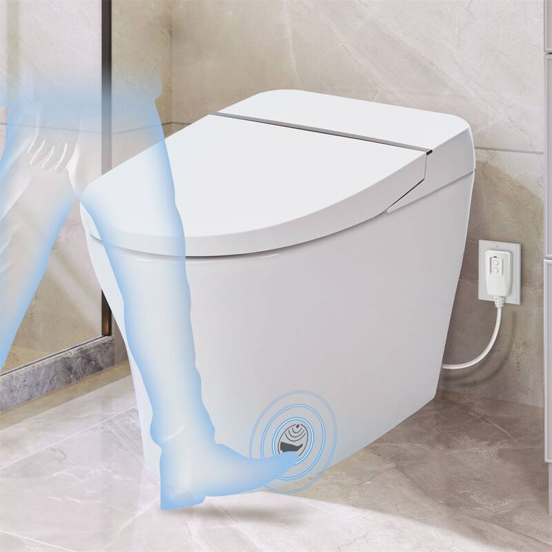 Merax Heated Seat Smart Toilet with Adjustable Temp Heated Seat, Foot sensor Flush - White