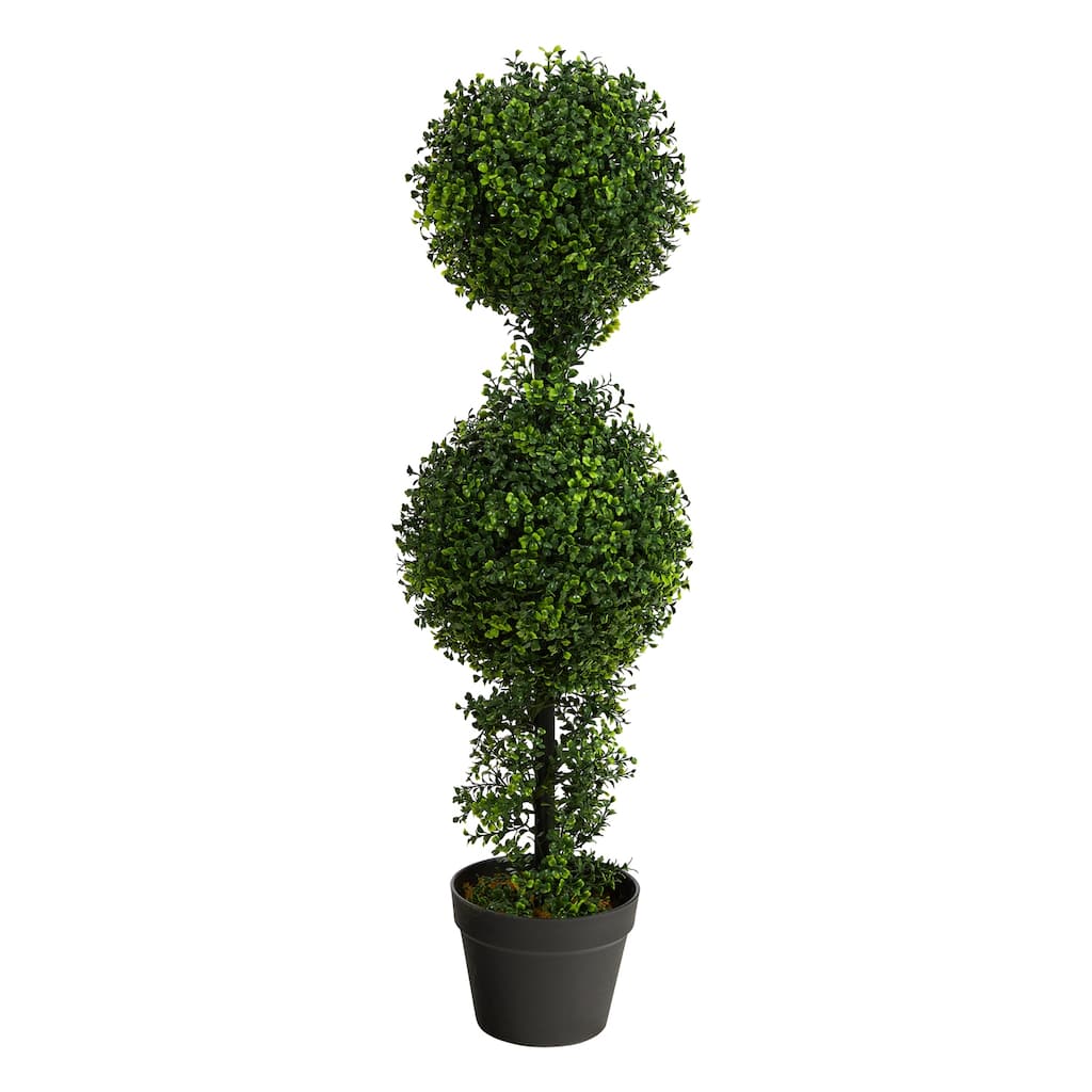 Artificial Topiary Tree - 34" Global Glam Double Ball Indoor Outdoor Decor - Green - 31-40 Inches