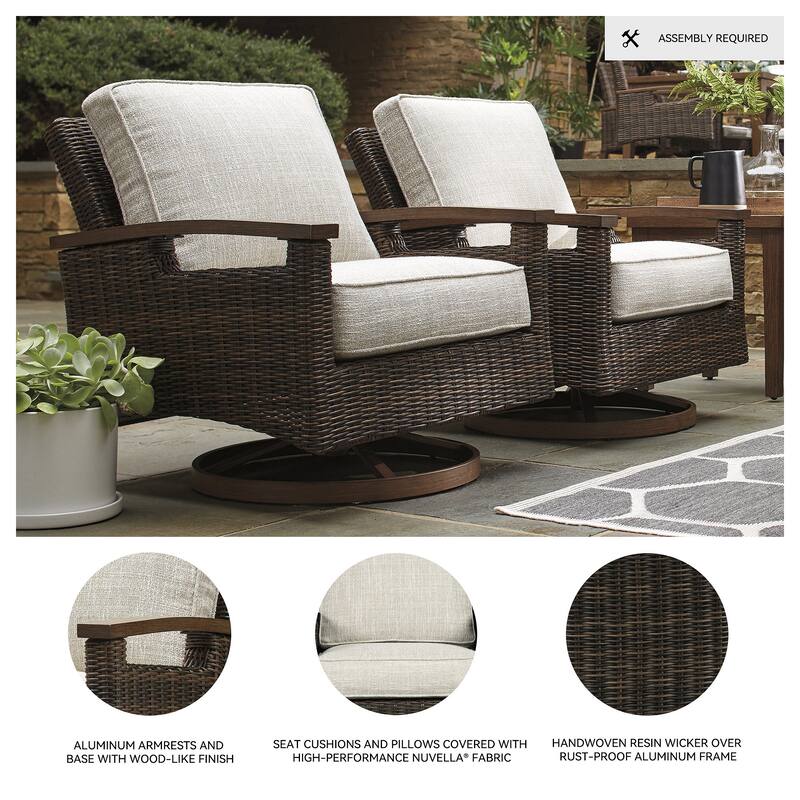 Paradise Trail Outdoor Medium Brown Swivel Lounge Chairs (Set of 2) - 32.5" W x 37" D x 37" H
