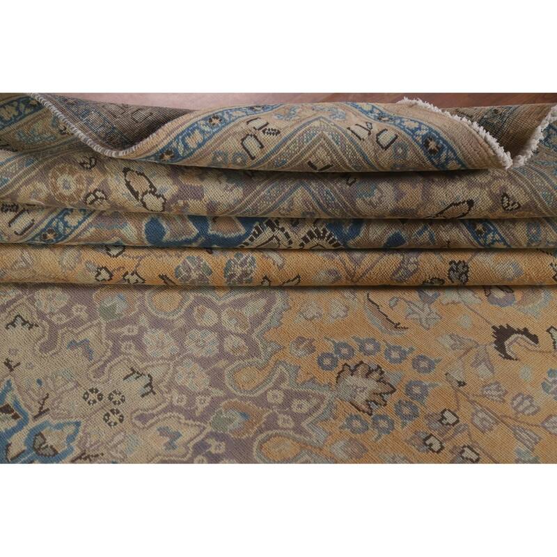 Hand Knotted Oriental 100% Wool Carpet Traditional Floral Yellow & Gold Mashad Area Rug - 12' 8'' X 9' 7''