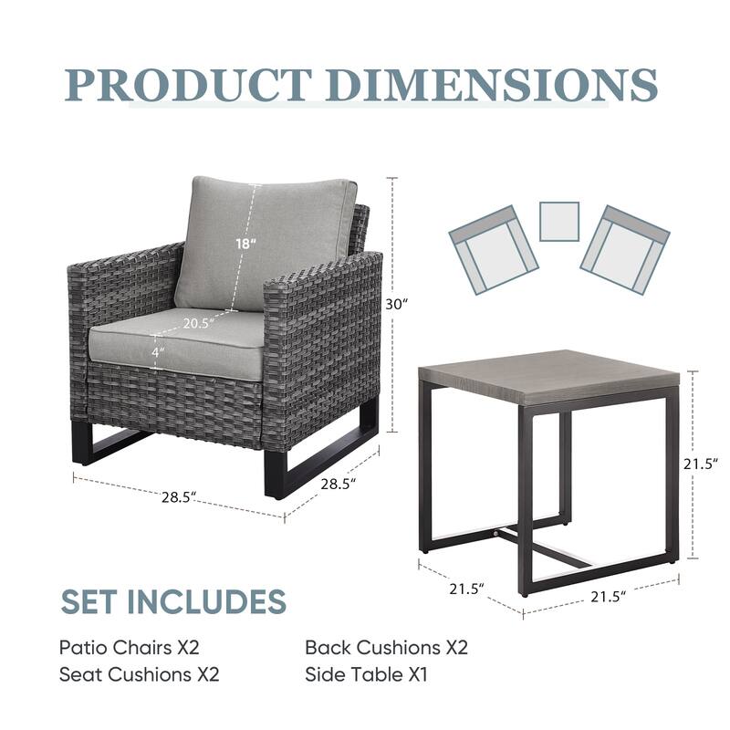 3PCS Patio PE Wicker Chair with Cushion and Table