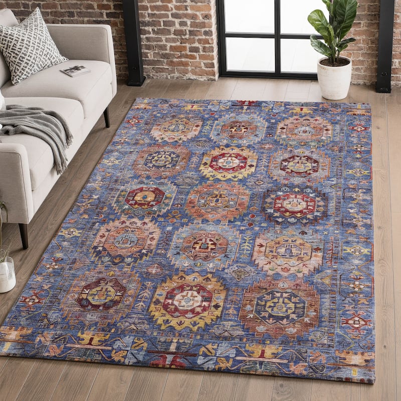 Premium Washable Super Soft Traditional Global Mayfield Rug - Denim - 9' x 12'