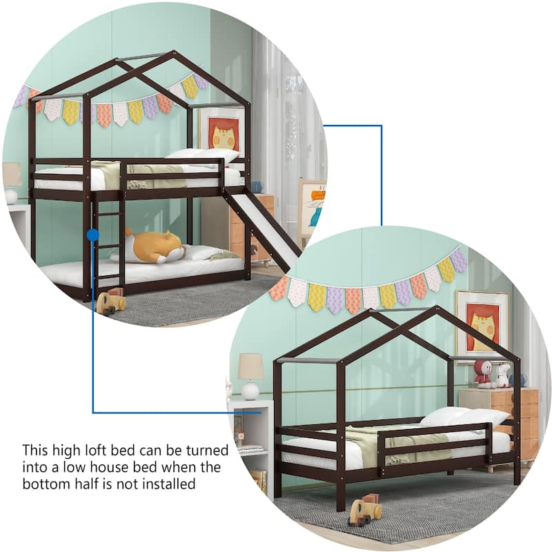 Bunk Bed with Roof, Slide and Ladder