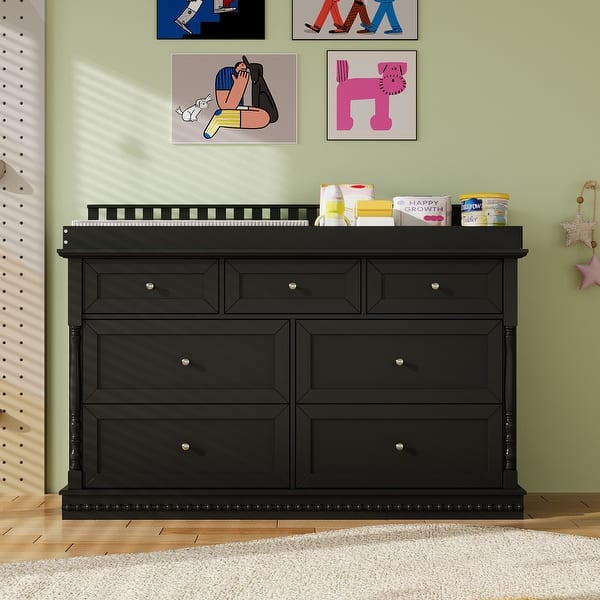 changing table dresser black Garvee Black Solid Wood Baby Changing Table Dresser With Removable Changing Tray Two Large Drawers Modern Changing Station And Storage For Nursery in the Dressers department at Lowes.com