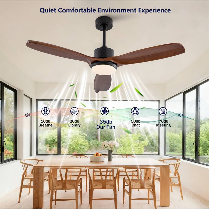 52" Wood Ceiling Fan w/ Lights Remote Control, Quiet DC Motor 3 Blade Ceiling Fans