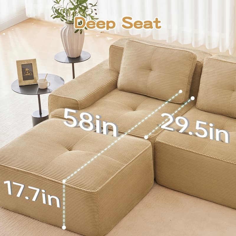 L-Shaped Premium Modular Corduroy Sectional Sofa with Movable Ottoman