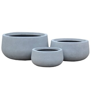 Durx-litecrete Lightweight Concrete Modern Low Bowl Cement Planter-Set of 3 - 19.7'x19.7'x9.8'