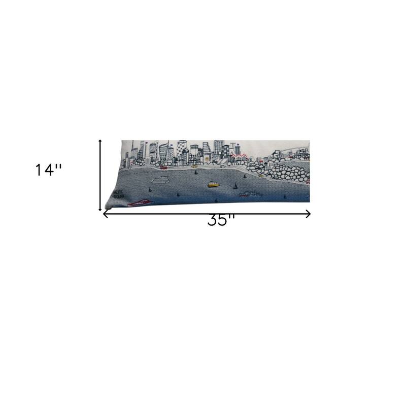 HomeRoots 35" White Sydney Daylight Skyline Lumbar Decorative Pillow