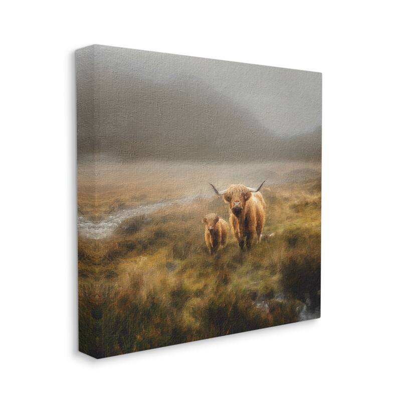 Stupell Highland Cows Rural Landscape Canvas Wall Art Design by Paul Brent