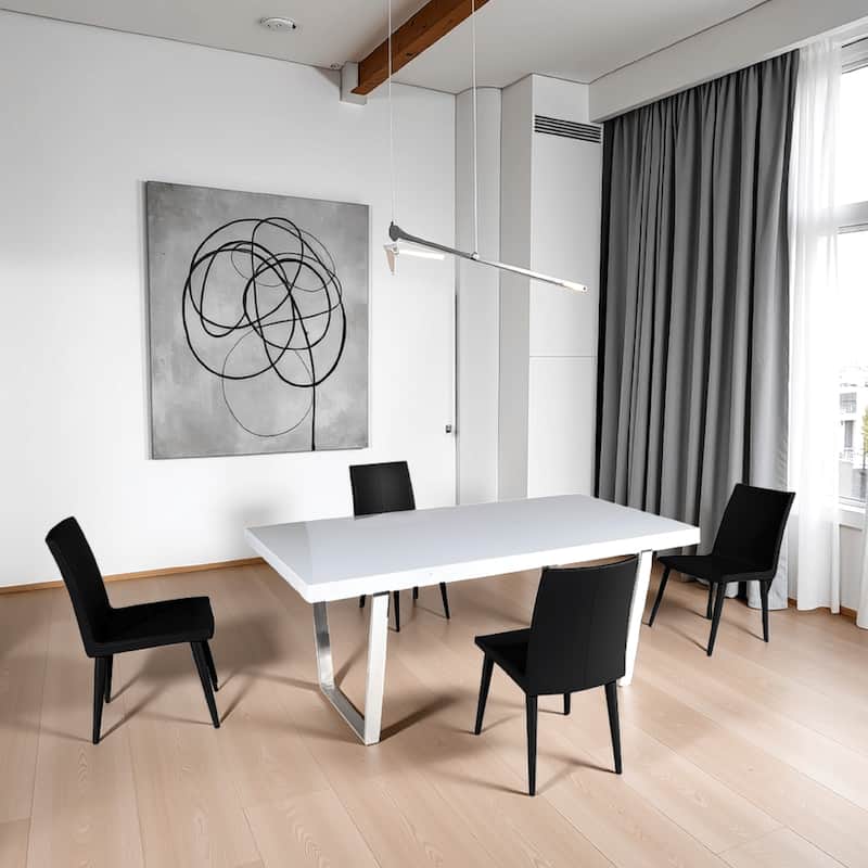 Ien 71 Inch Dining Table, Rectangular Top, Open Metal Panel, White Lacquer