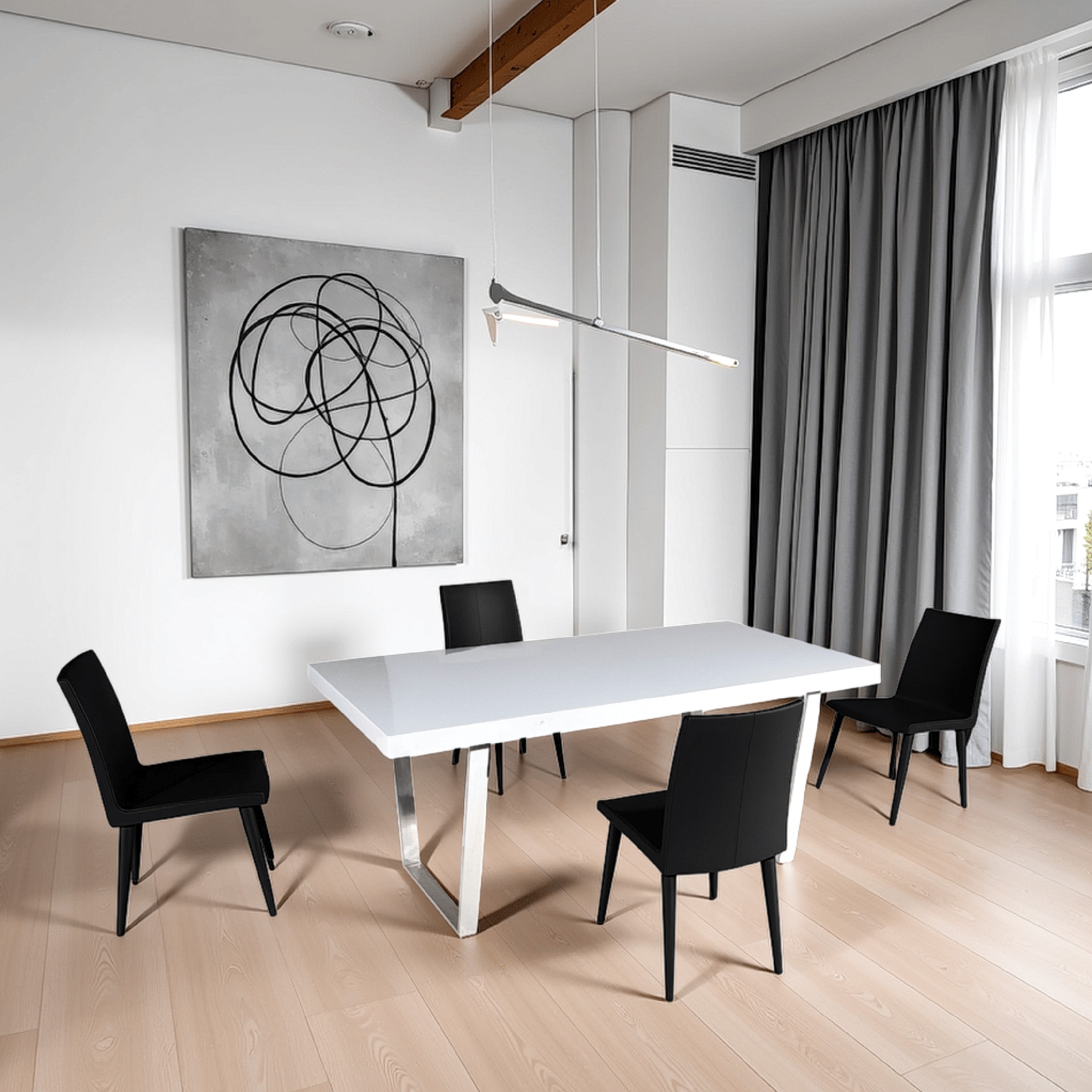 Ien 71 Inch Dining Table, Rectangular Top, Open Metal Panel, White