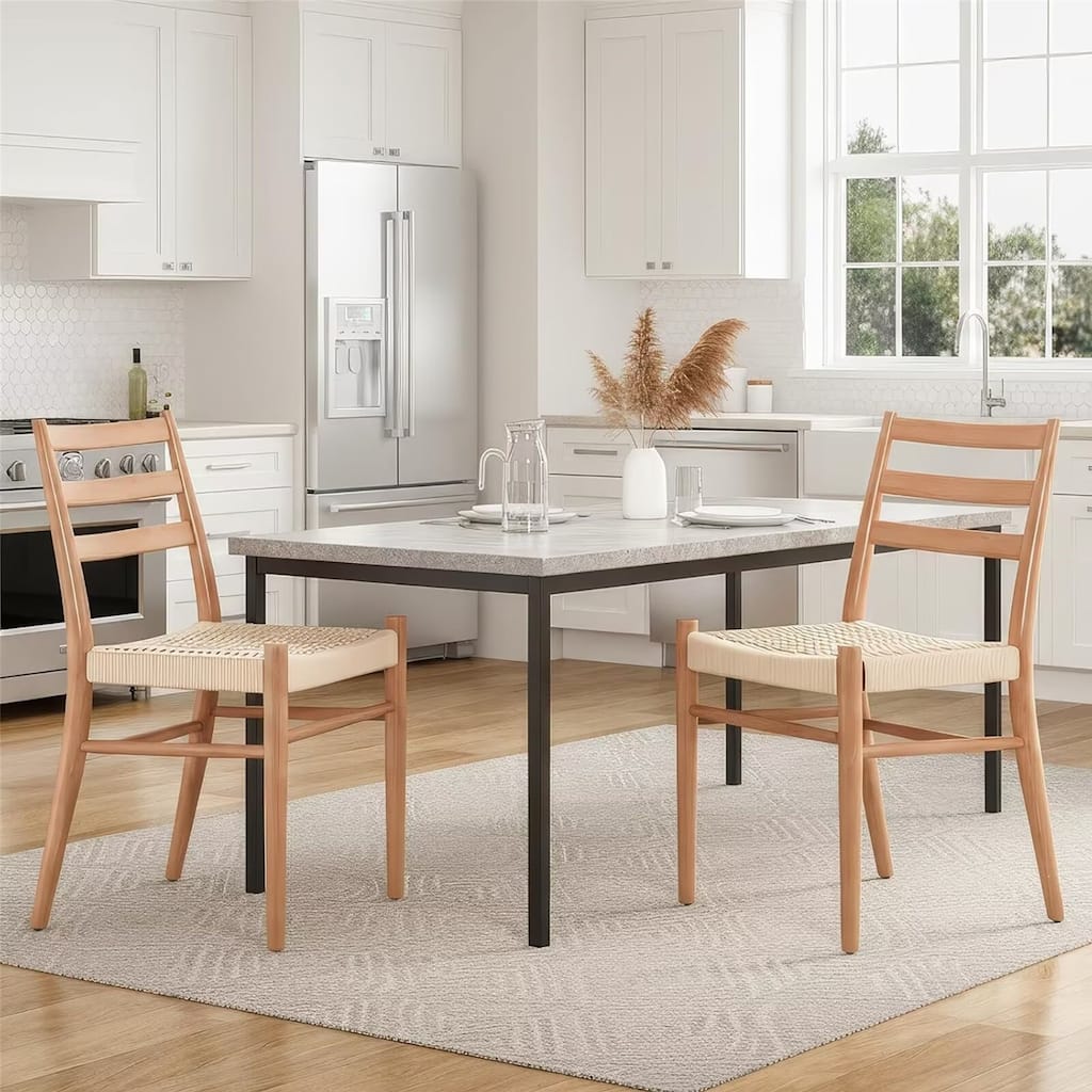 Woven Rope Seat Dining Chairs with Sturdy Metal Frame (Set of 2)