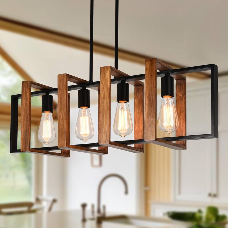 Starsky 4-Light Industrial Linear Kitchen Island Light Lantern Farmhouse Chandelier