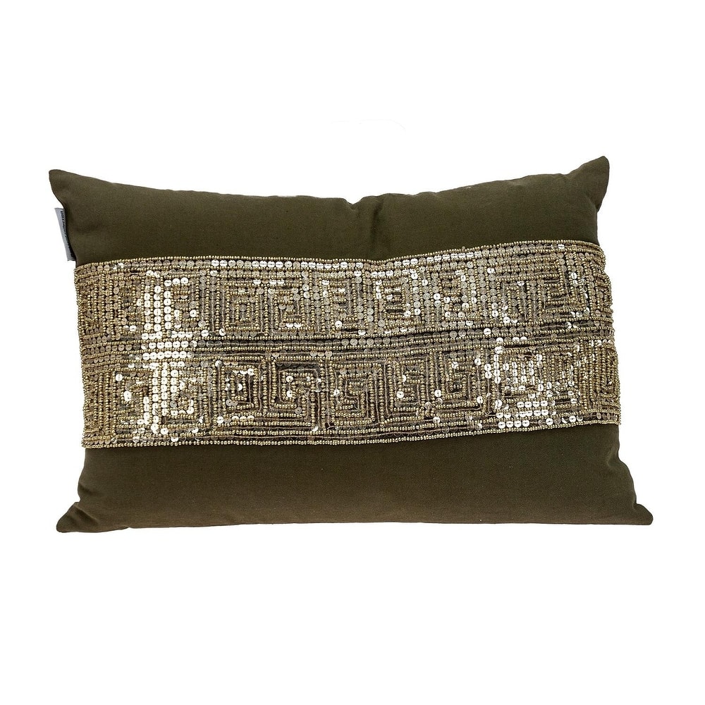 Glam Off White with Golden Sequins Lumbar Throw Pillow