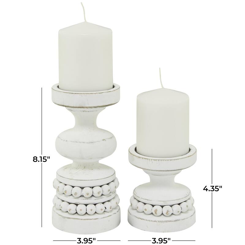 Wood Beaded Pillar Candle Holder - Set of 2 Brown or White - Roche River Decor