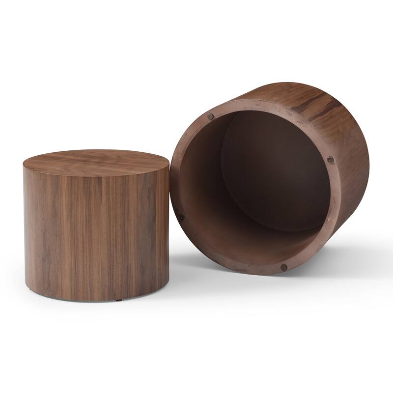 Wood Grain Coffee Table Set of 2 Round Nesting Side Table Lightweight End Table Modern Accent Table, No Assembly Required