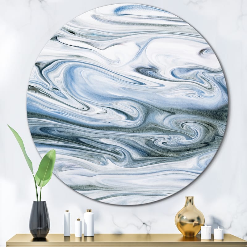 Designart 'Grey White And Blue Liquid MArble Art Universe' Modern Metal Circle Wall Art - 36x36 - Disc of 36 Inch