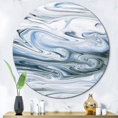 Designart 'Grey White And Blue Liquid MArble Art Universe' Modern Metal Circle Wall Art
